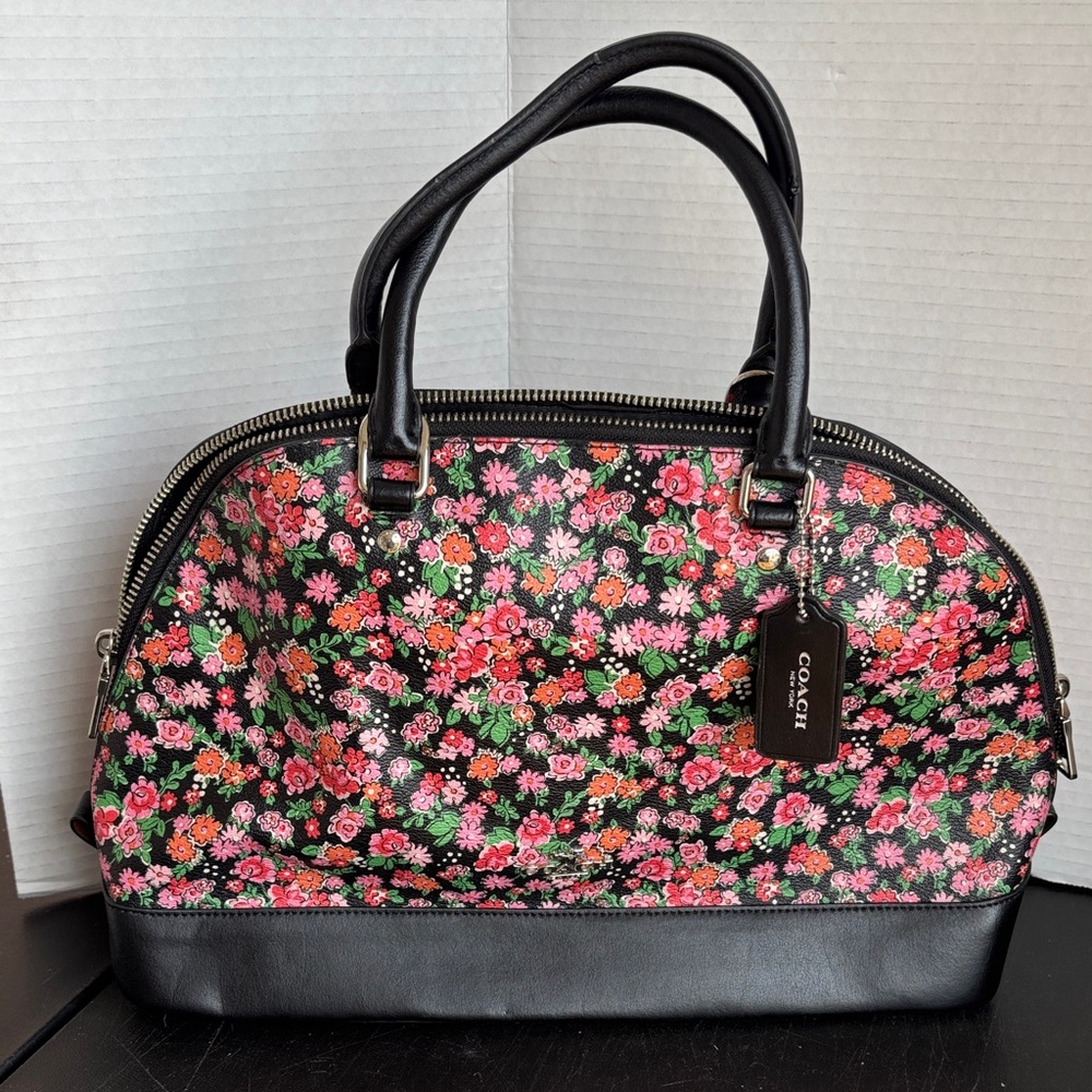 Coach Black and Pink Floral Sierra Posey Satchel #L1666-F57622